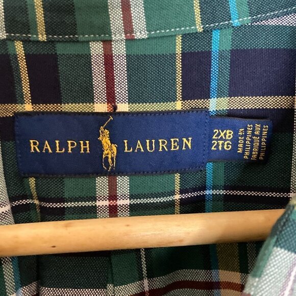 Ralph Lauren Green Plaid Button Down Long Sleeve Shirt Size 2XB - Picture 3 of 6